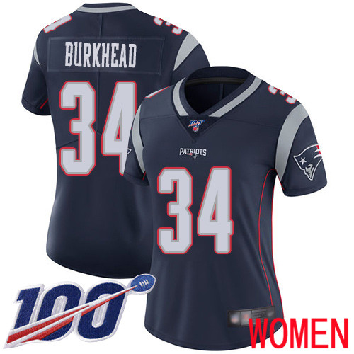 New England Patriots Football #34 100th Limited Navy Blue Women Rex Burkhead Home NFL Jersey